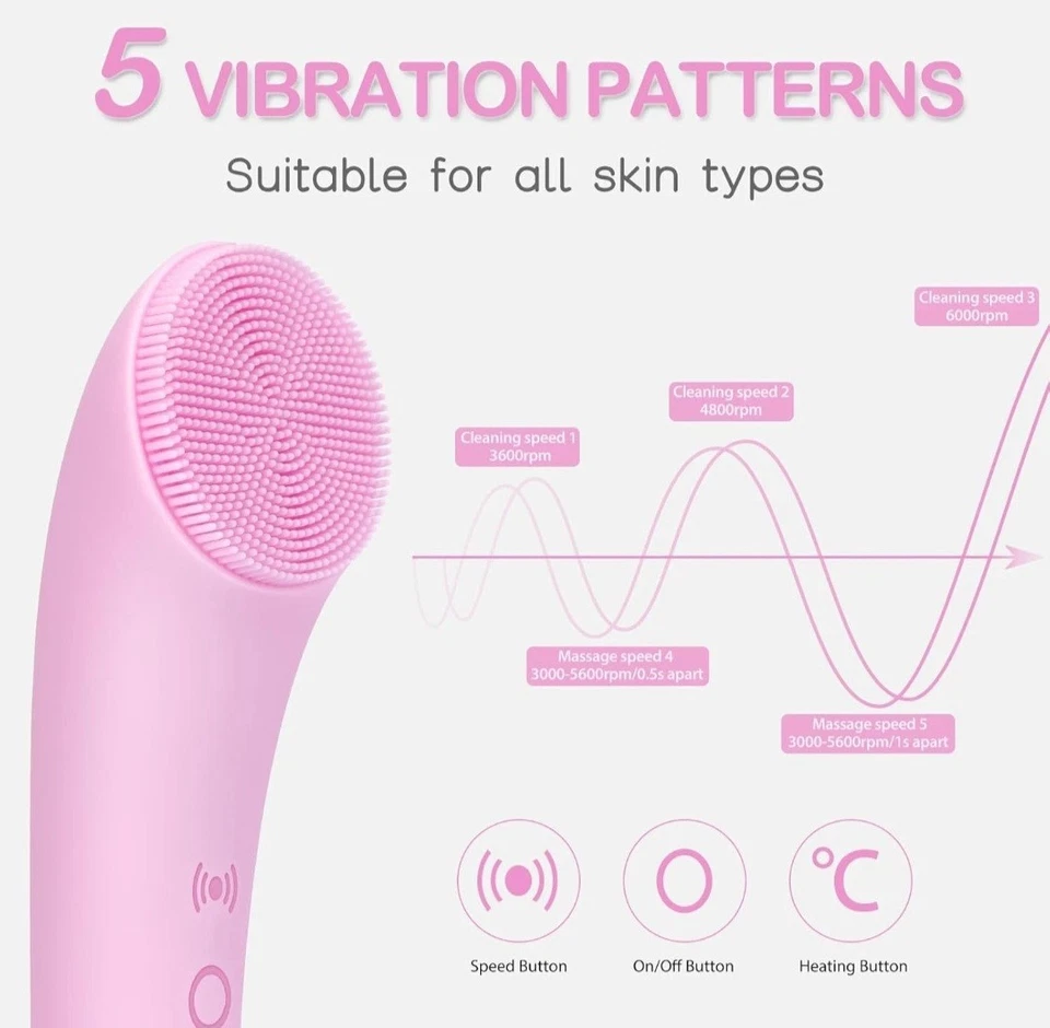 Pritech Sonic Facial Cleansing Brush – Heated Silicone Deep Clean & Glow