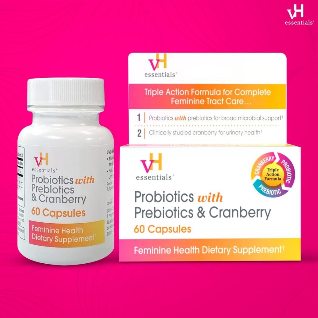 vH essentials Probiotics with Prebiotics and Cranberry Feminine Health Supplement – 60 Capsules